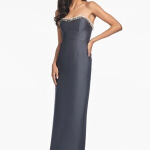 Sachin + Babi Strapless Navy Maxi Gown with Beaded Trim